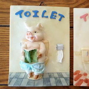 3D "Girl and Boy Piggies" Bathroom Decor - New
